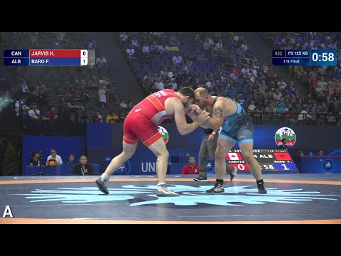 1/8 FS - 125 kg: K. JARVIS (CAN) df. F. BARO (ALB) by VIN, 13-5