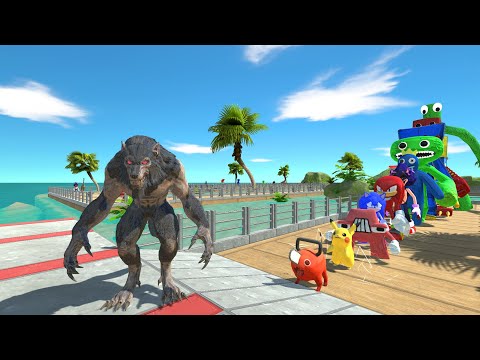 Werewolf vs Rainbow Friends Green OASIS DEATH RUN - Animal Revolt Battle Simulator