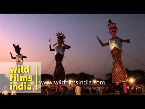 Burning effigies of Ravan, Meghnad and Kumbhakarna