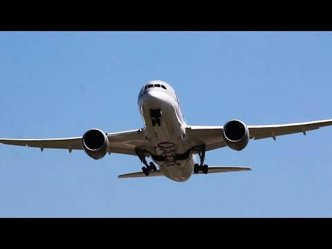 Boeing 787 Dreamliner Fly By - Royalty Free Aircraft HD Stock Video Footage.