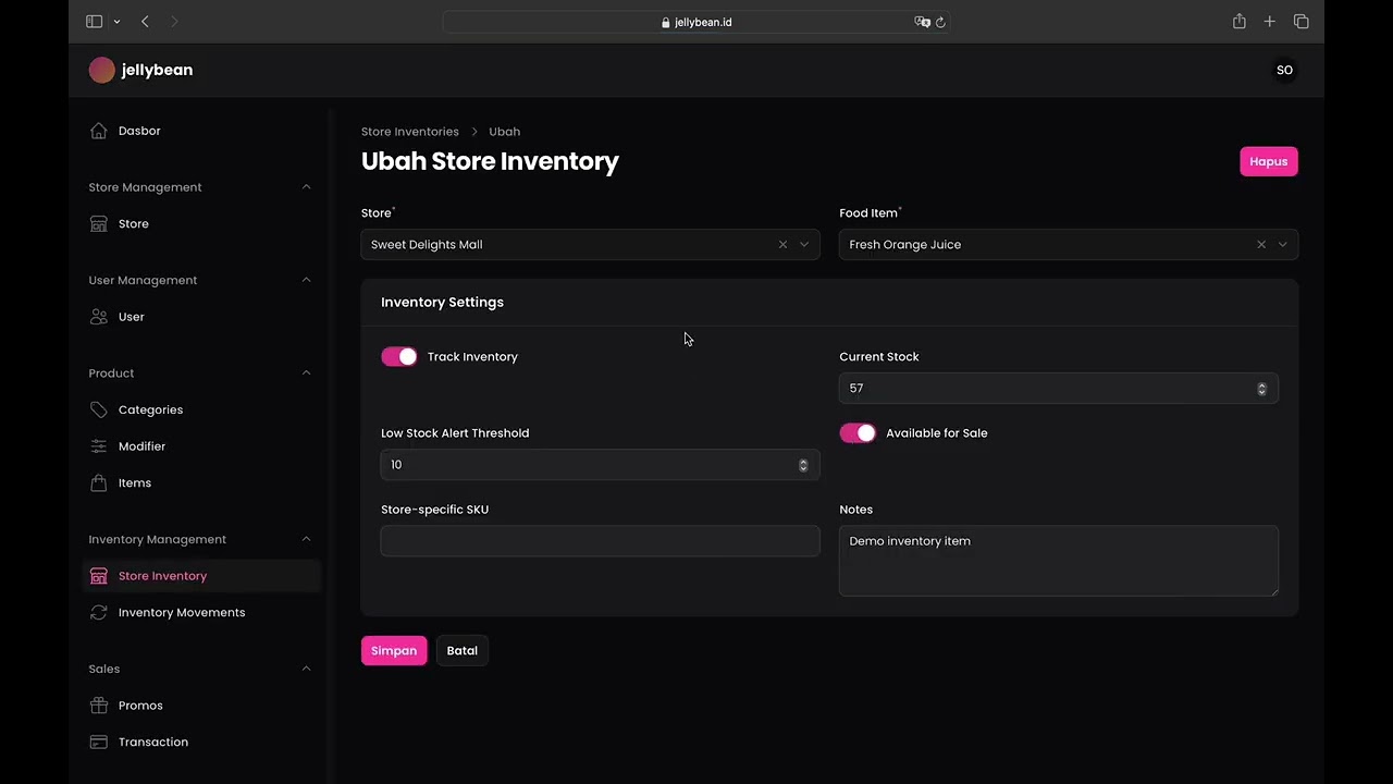 Store Inventory Page & Features