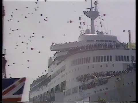 BBC news July 1982 ship arrives back form the Falklands