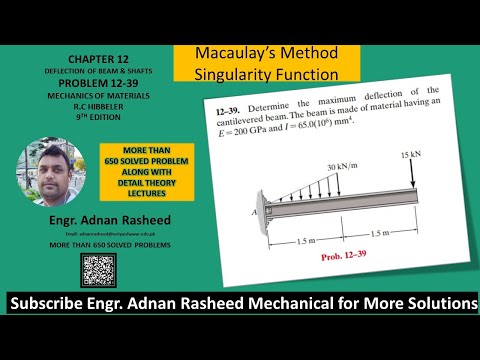 12-39  Deflection of Beams & Shafts | Singularity Functions |  Mechanics of materials RC Hibbeler