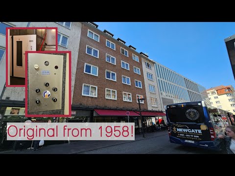 Epic motor sound! 1958 original Flohr-Otis elevator - Lübeck, Germany