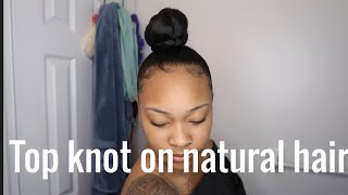 Top Knot Bun Using Braiding Hair on natural hair