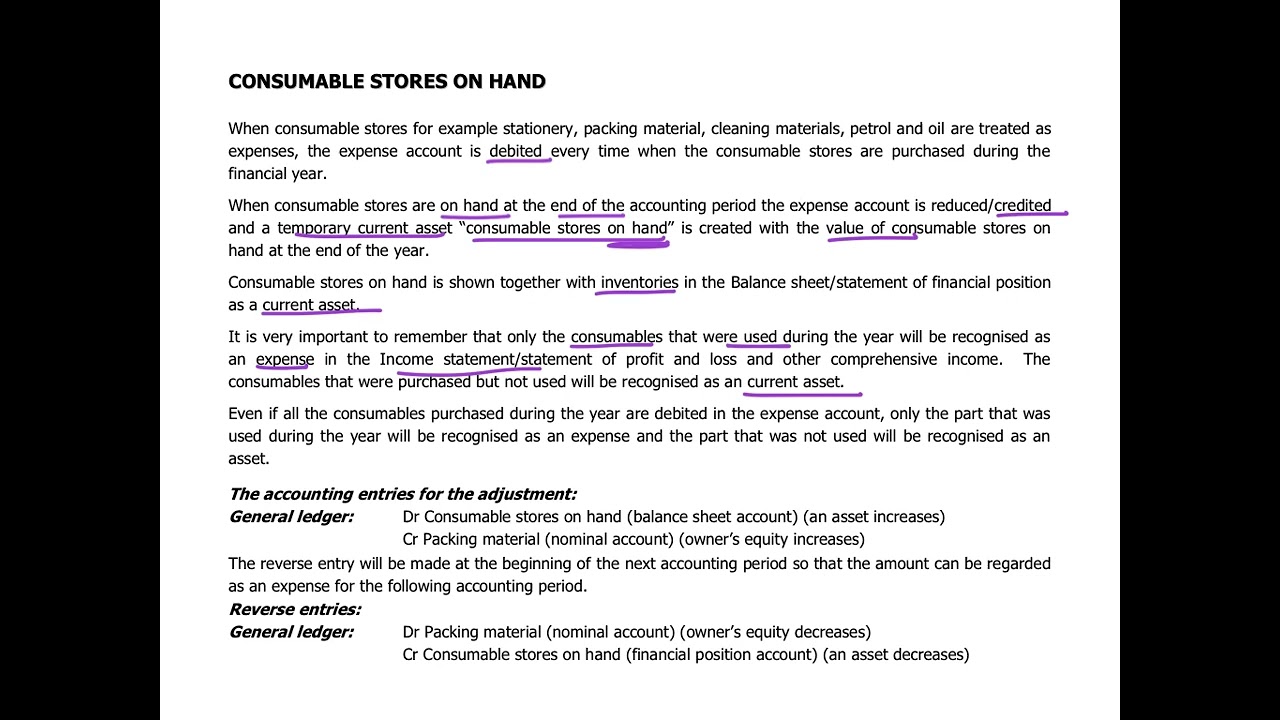 23. Adjustment for consumables stores available at end of financial year