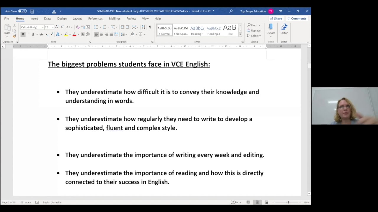 Common problems students face in VCE English by Lisa Younes | Top Scope College