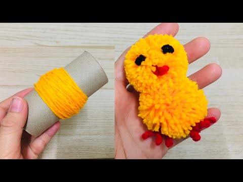 How to make Super Easy Pom Pom Chicken with Woolen | Pom Pom Chick | Hand Embroidery Yarn Chicken