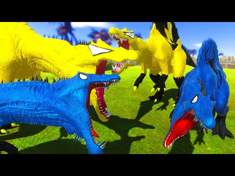 2x FLASH SPINO vs 2x SPIDERMAN SPINO vs 2x BATMAN T-REX DEATH RUN - Animal Revolt Battle Simulator