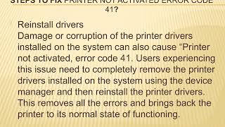 printer not activated error code 41