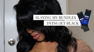 Slaying My Bundles | Dying Hair Jet Black ft. L'Oreal HiColor & Nadula Hair
