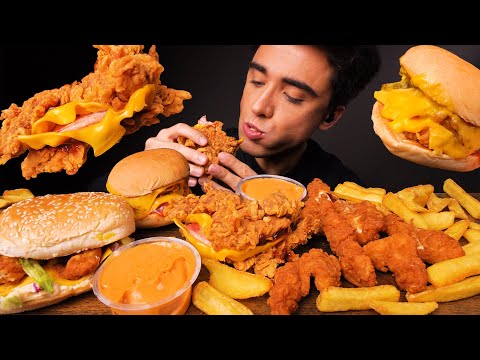 ASMR MUKBANG | KFC BURGERS 🍔 CHICKEN SANDWICHES 🍗 FRENCH FRIES 🍟 (No Talking) EATING