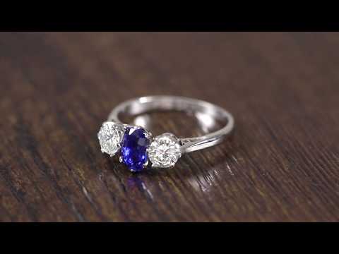 Antique Edwardian Sapphire Diamond Trilogy Ring 18ct Gold Circa 1915