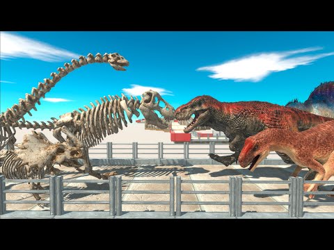 ⚡King SKELETON T-Rex vs T-Rex Team DEATH RUN DUEL  - 🦖 Animal Revolt Battle Simulator 🦕