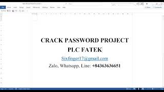 Crack Password Project PLC Fatek | Mở Khóa Project PLC Fatek