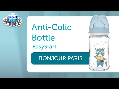 CANPOL BABIES plataus kaklelio buteliukas EASYSTART BONJOUR PARIS, 120 ml, 35/231_blu video
