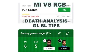 fantasy game changer dream11 prediction MI VS RCB GL SL PREDICTION