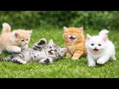 🐱💕 Cute Kittens Meowing While Playing on Green Grass | Relaxing Cat Sounds | Baby Kittens Meowing