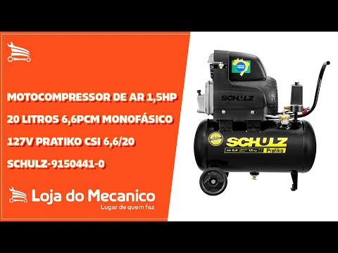 Motocompressor de Ar Portátil 1,5HP 20 Litros Monofásico 127V com Rodas - Video