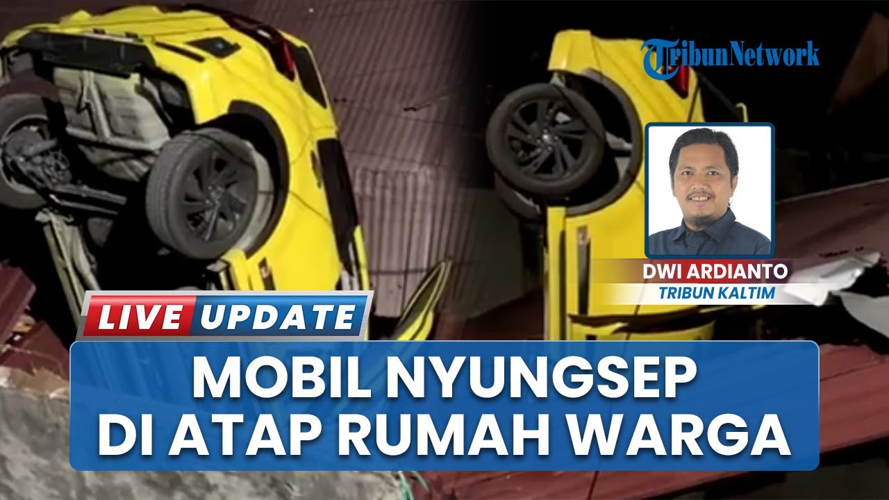 Mobil Nyungsep di Atap Rumah Warga di Martadinata Telaga Sari Balikpapan