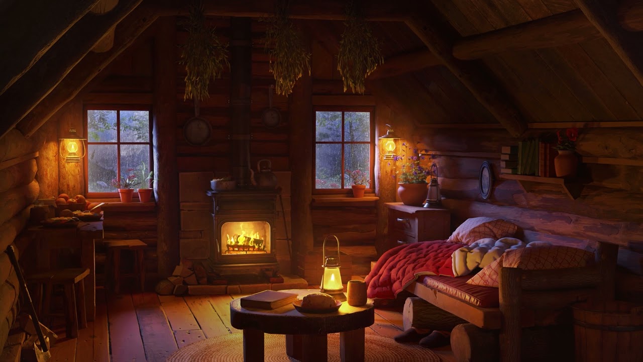 Overnight in a Forest Cabin Hide from Rain and Thunderstorm - ASMR Ambience