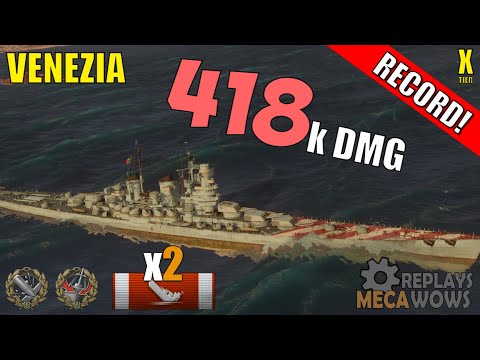 DAMAGE RECORD! Venezia 418k Damage | World of Warships Gameplay