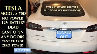 Tesla 12 volt battery dead can not get in to th car or charge the car