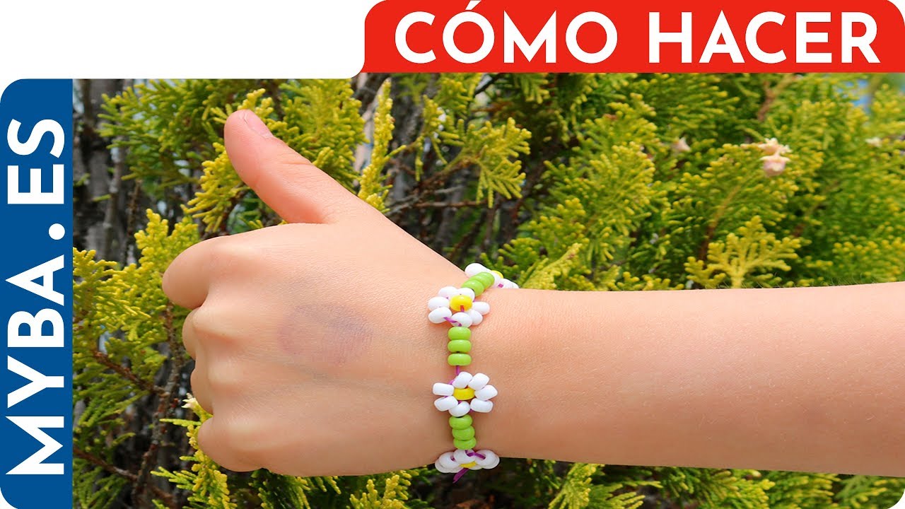 Cómo hacer pulseras de flores de abalorios paso a paso. Muy fácil para niñas.