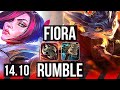 FIORA vs RUMBLE (TOP) | 7 solo kills, 11/2/0, 500+ games, Dominating | KR Master | 14.10