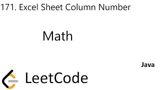 YouTube video 'LeetCode 171 | Excel Sheet Column Number | Math | Java'