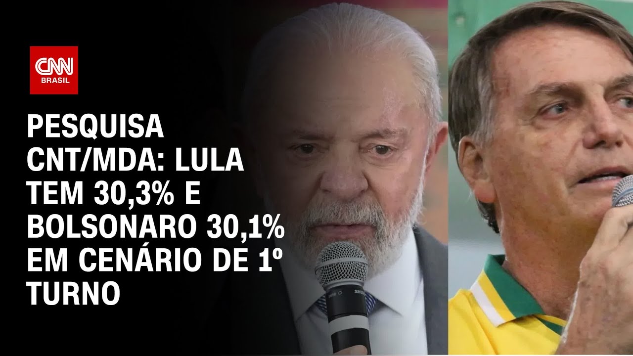 Pesquisa CNT/MDA: Lula tem 30,3% e Bolsonaro 30,1% em cenário de 1º turno | CNN 360°