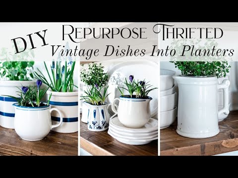 DIY Repurposed Vintage Dishes Into Planters | Thrifted Vintage Dishes | Functional Spring Decor