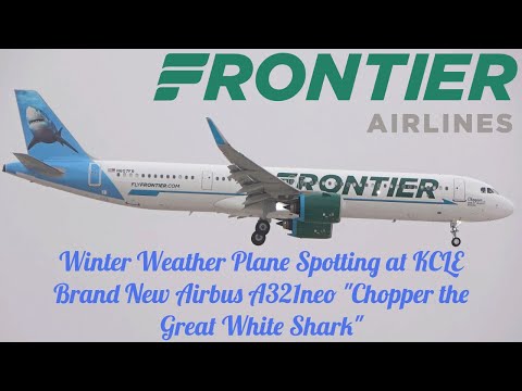 Awesome Winter Storm Plane Spotting From Cleveland Hopkins. New Frontier Chopper the Shark A321neo