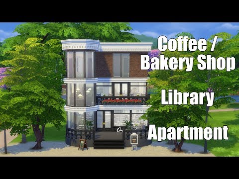 The Sims 4 - Coffee / Bakery Shop, Library & Apartment | Speed Build | House Building