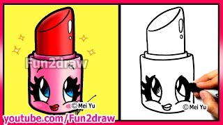 How to Draw Cartoons - Cute Lipstick - Makeup & Cosmetics Tutorial Fun2draw Art