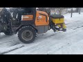 Giant Loader V452T Moving Snow And Putting Down Salt At The Same Time