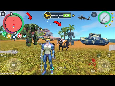 Rope Hero Vice Town (Rope Hero Freeze Police Car Robot on sea beach) Freezer Gun Freeze vice town