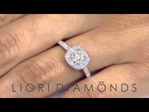 ER-0323 - 0.92 Carat H-VS2 Natural Round Diamond Engagement Ring 14k White Gold Pave Halo