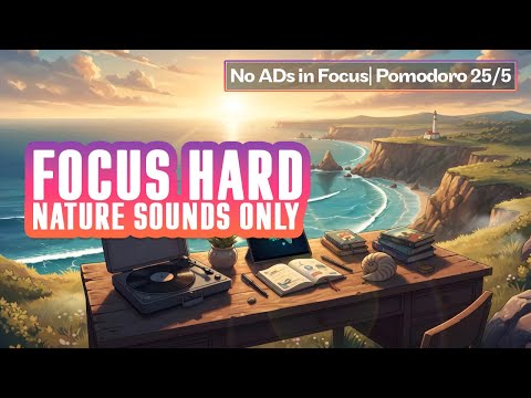 White Noise for studying 📚 with 25/5 Pomodoro Timer at Scottish coast and Nature Sounds Only