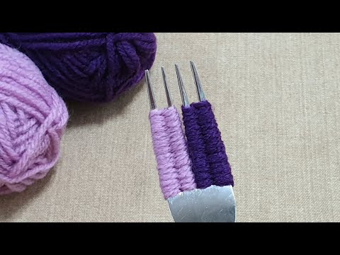 Super Easy Woolen Flower Craft Ideas with Fork - Amazing Hand Embroidery Flower Design Trick