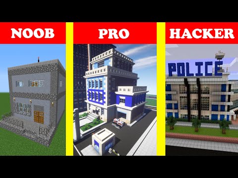 Minecraft POLICE STATION HOUSE BUILD CHALLENGE - NOOB vs PRO vs HACKER / Animation