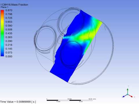 SI, positive ignition, ICE combustion 2,2,4-trimethylpentane mass fraction contours