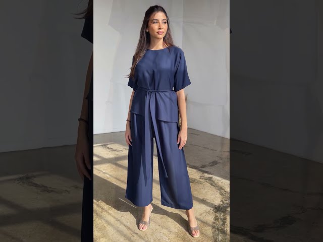 بنطلون و بلوزة بقماش الكلاسيك كحلي - مودرن