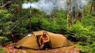 Hot Tent Camping in Rain