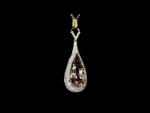 14k White Gold 11ct Morganite and Diamond Pendant Necklace