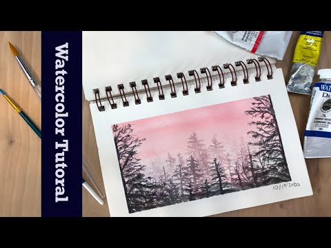 Beginner Watercolor painting of a Misty Forest Scene