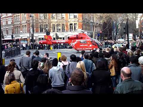 London Air Ambulance Takes Off From Central London Street (March 2010)