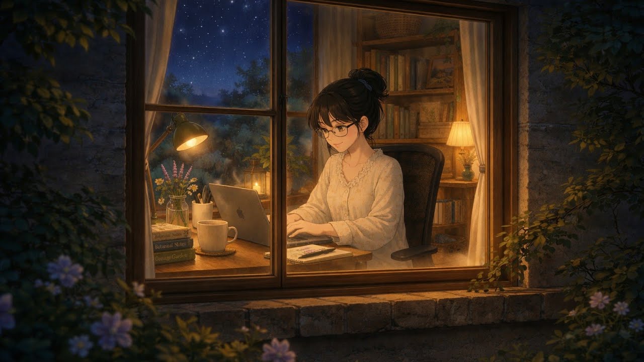 Cozy night | Working late on a peaceful night 💻🍜🩶 |Ghibli-inspired Vlog 3 #ghibli #anime #slowliving