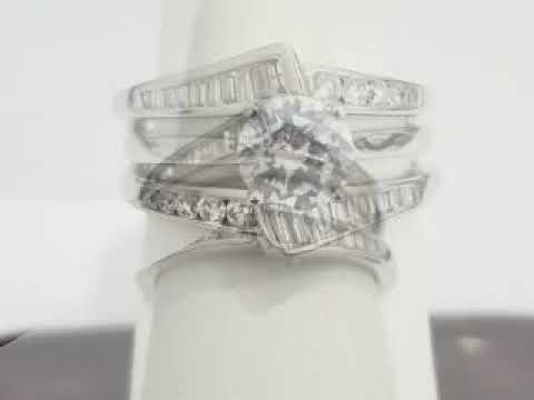 Clearance 14k White Gold Baguette Diamond Anniversary Ring Wrap Enhancer Guard