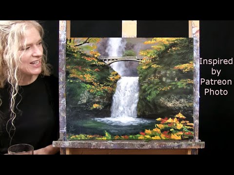 Learn How to Draw and Paint with Acrylics WATERFALL BRIDGE-Easy Beginner Lesson-Paint & Sip at Home